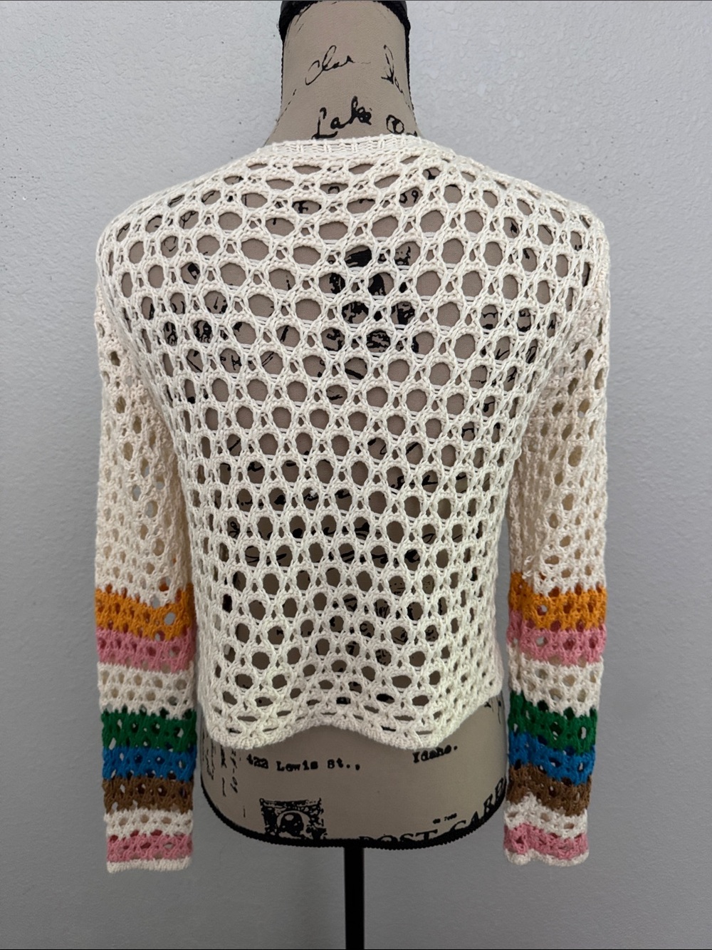 Crochet Patchwork Knit Cardigan Sweater Lightweight Boho Size Medium - Picture 5 of 9
